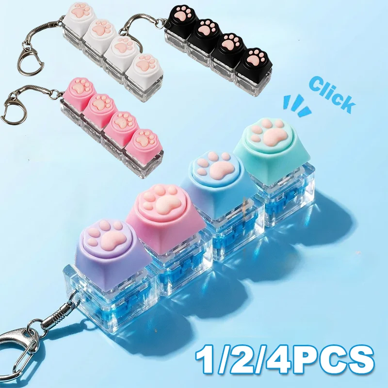 Chaveiro de Silicone LED com Botão de Teclado em Formato de Pata de Gato para Alívio do Estresse e Ansiedade, Acessório Portátil para Decoração de Mesa