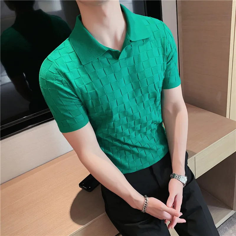 Men High Quality Knitting POLO Shirts/Male Slim Fit Leisure V-Neck Short Sleeves Polo Shirts Men\'s elastic POLO Shirts 4XL