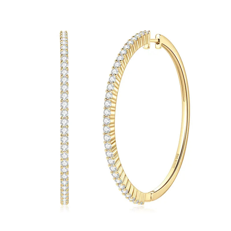 IOGOU 2mm 0.90CT VVS1 Moissanite Diamond Big Hoop Earrings for Women Original 925 Sterling Silver Luxury Engagement Fine Jewelry