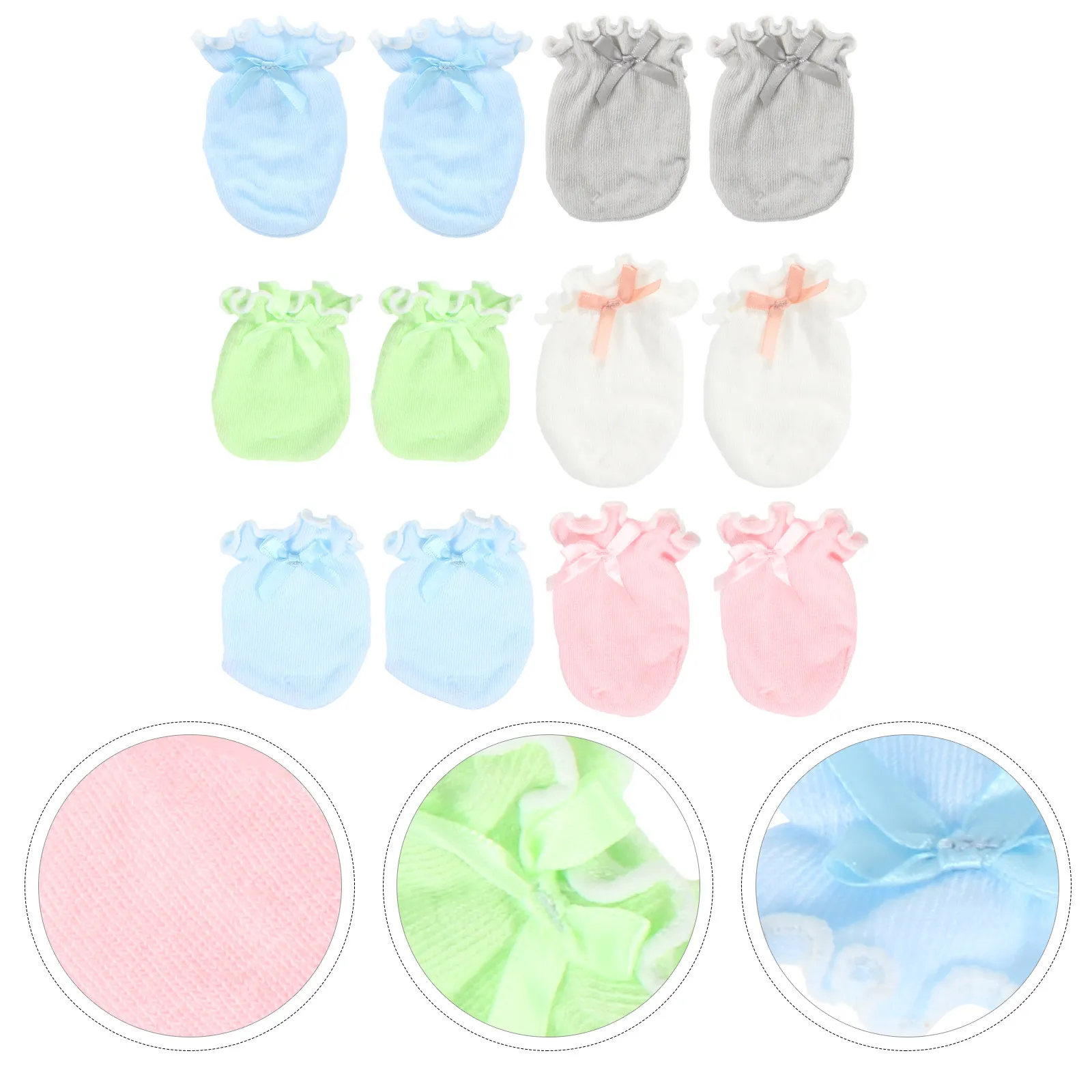 

6 пар детских варежек с защитой от царапин, удобные перчатки для младенцев, мягкие теплые защитные перчатки с декором в виде банта, варежки для новорожденных