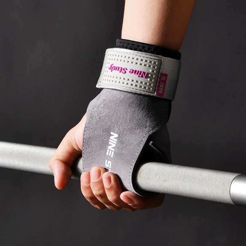 1Pair Deadlift Weightlifting Gloves Cowhide Palm Guards Pull-up Wrist Guards Horizontal Bar Pull-up Back Grip Belt Hand Guards