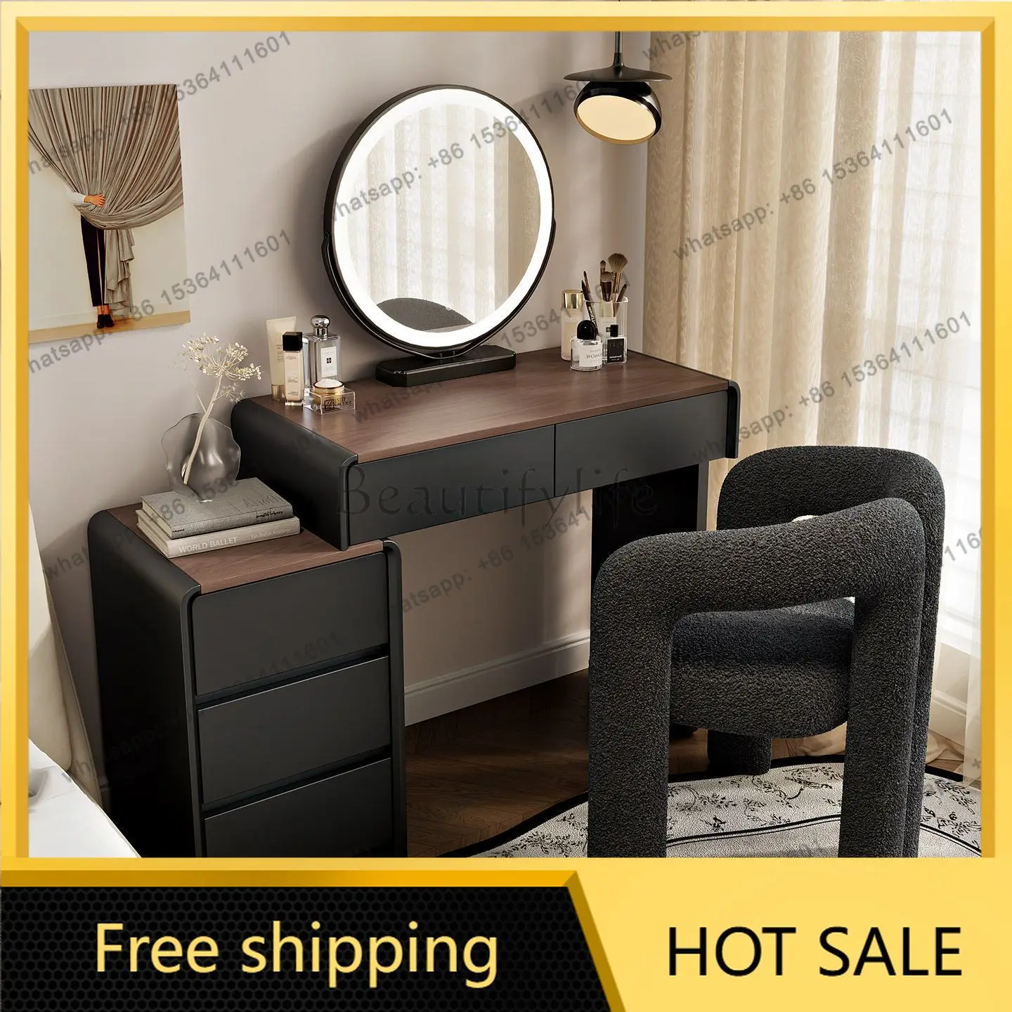 LDSomple Dressing Makeup Vanity Table Dresser Stand Nordic Girls Cabinet Makeup Table Sets Mirror Meuble   Home Furniture