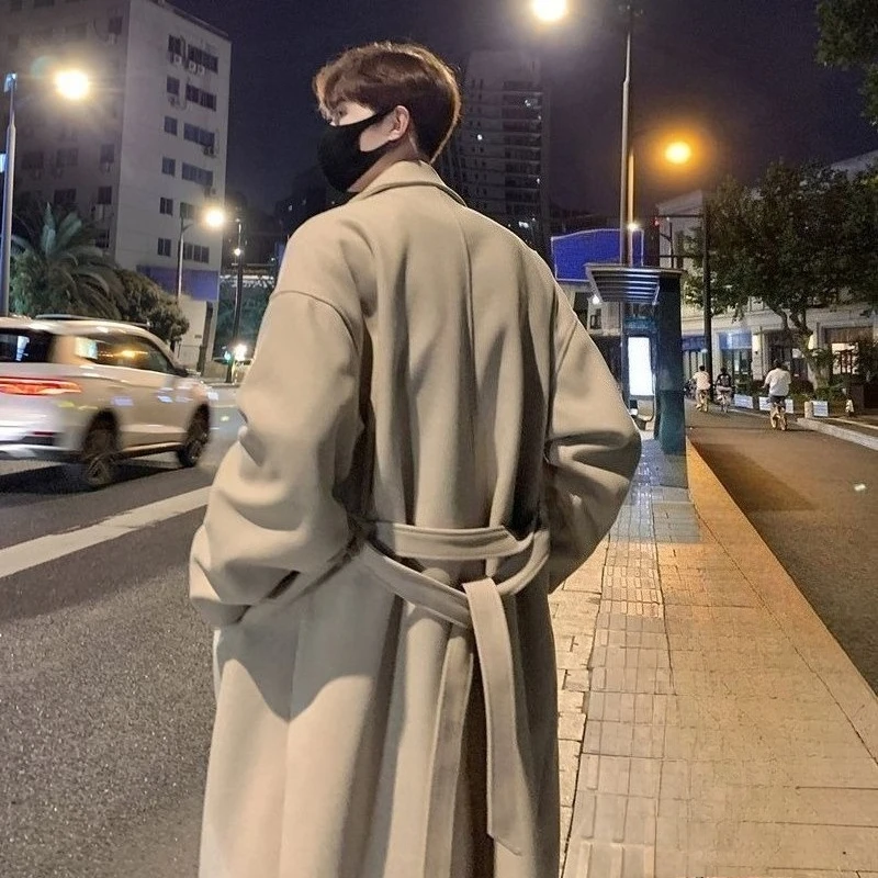 Hot Sale Men's Woolen Trench Coat Style Double Layered Winter Coat Extended Length British Design with Ins Inspired Details
