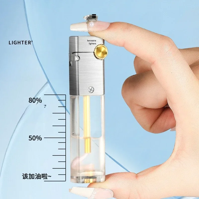 New Type of Visible Transparent Gas Chamber Open Flame Lighter Retro Grinding Wheel Igniter Portable Men's Cigarette Accessories