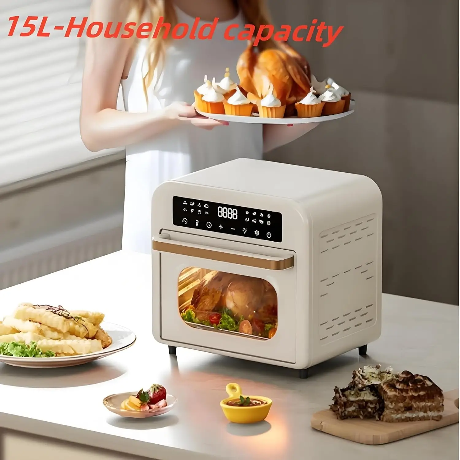 เครื่องย่างเตาอบหม้อทอด Air fryer 1300W 16เมนูอัจฉริยะ7 in 1เครื่องย่างเตาอบหม้อทอด Air fryer อเนกประสงค์ขนาดใหญ่