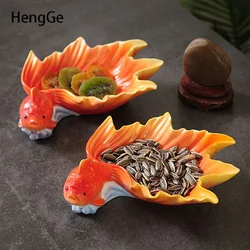 Chinese Style Goldfish Shaped Ceramic Fruit Plate Creative Home Decoration Trinket Dish Snack Plates Storage Service Tray