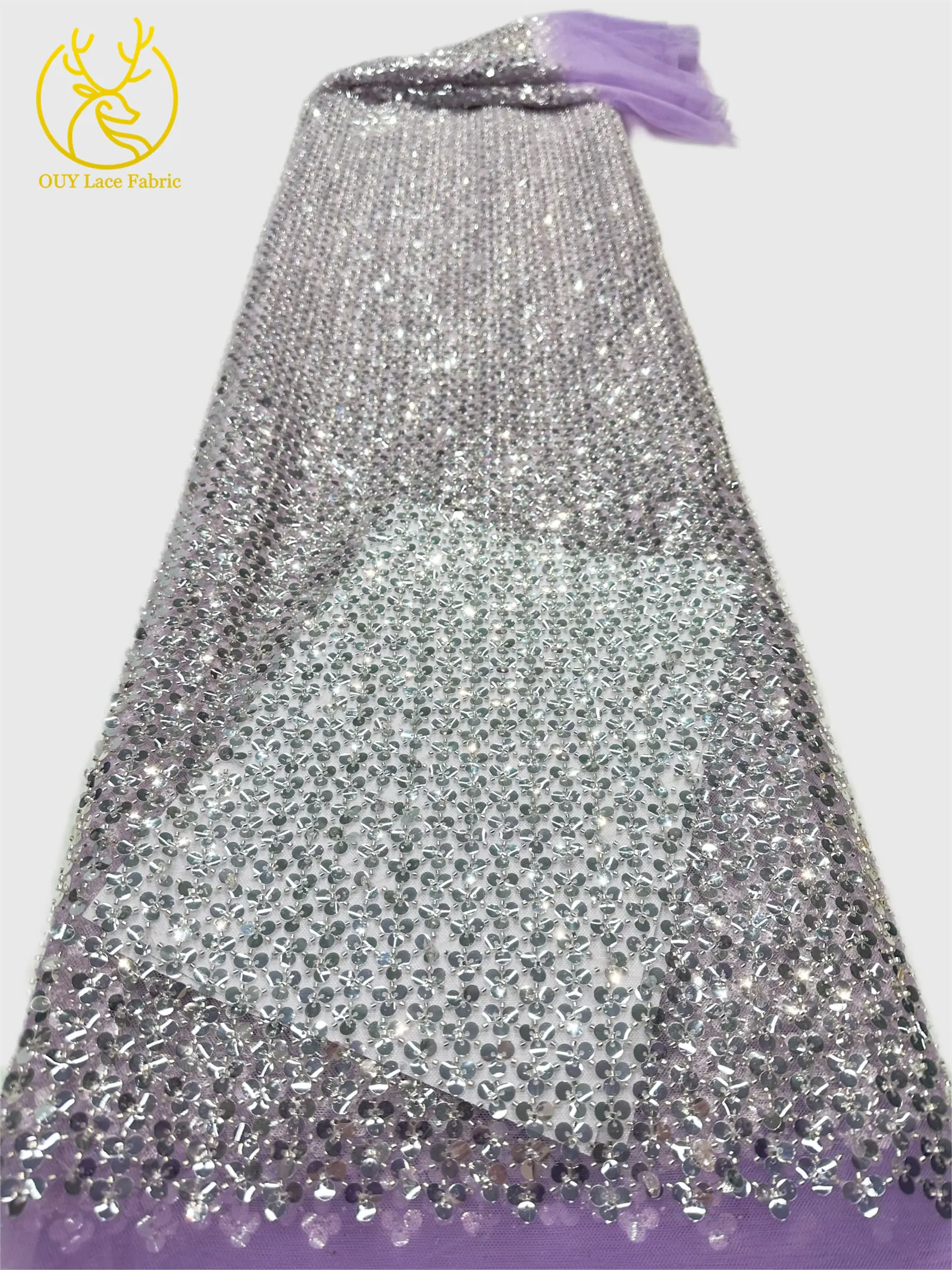 Neues Design Afrikanischer Pailletten-Spitzenstoff 2026 Hochwertiger Nigerianischer Perlen-Tüll-Spitzenstoff für Damen Party Hochzeitskleid Nähen – Detail 8