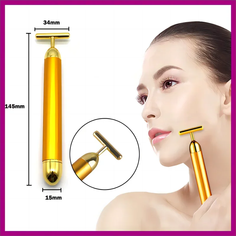 

T-Shape 24k Energy Beauty Bar Vibrating Facial Roller Massager Face-lift Devices Skin Tightening Anti-wrinkle Massage Roller