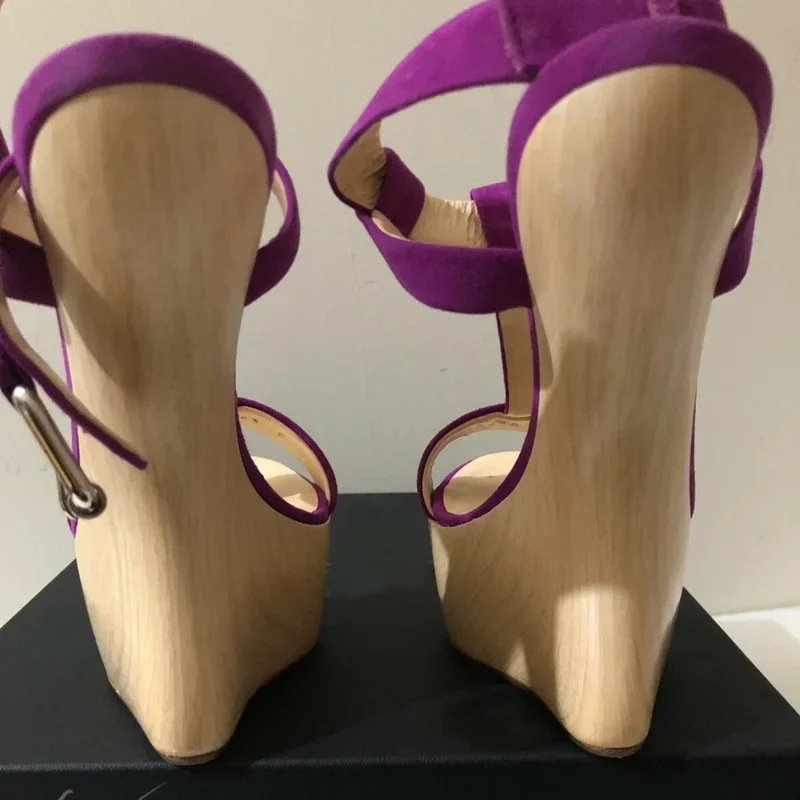 Wood Grain Hoof Heels green Suede Sandals Sexy Pointed Toe Straps Size 35-48 Customized New Arrivals Fashion Women Modern Shoes view 2