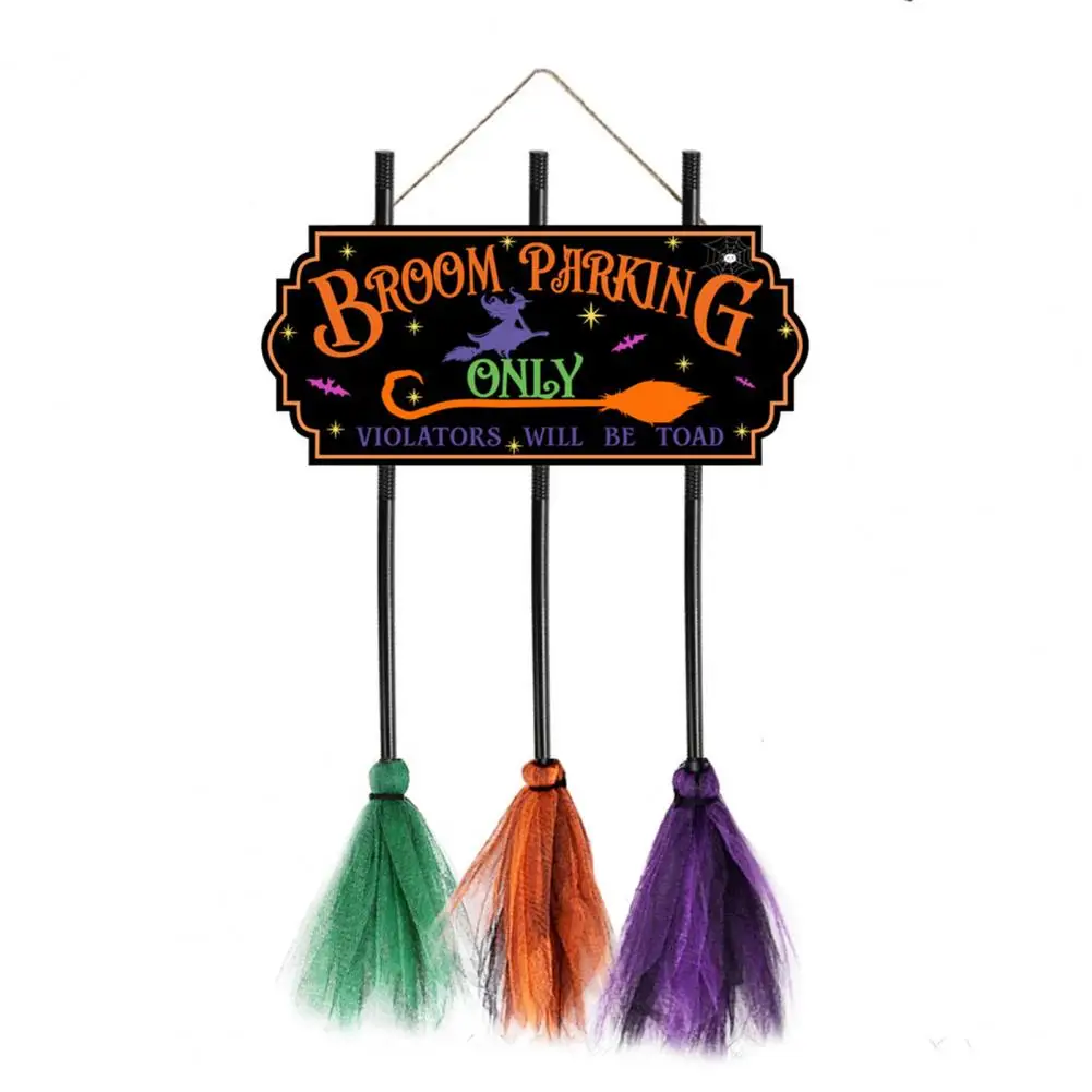 Halloween Witch Broomsticks Witch Broomstick Decor Wooden Witch Broom Parking Sign for Halloween Decor Front Porch Wall Hanging