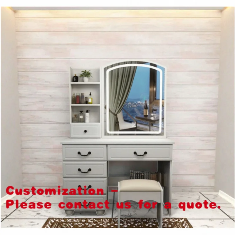 

Customize.Luxury Large Dresser Vanity Desk Mirror High Glossy Lacquer Wood European Cheap White Bedroom Furniture Hote