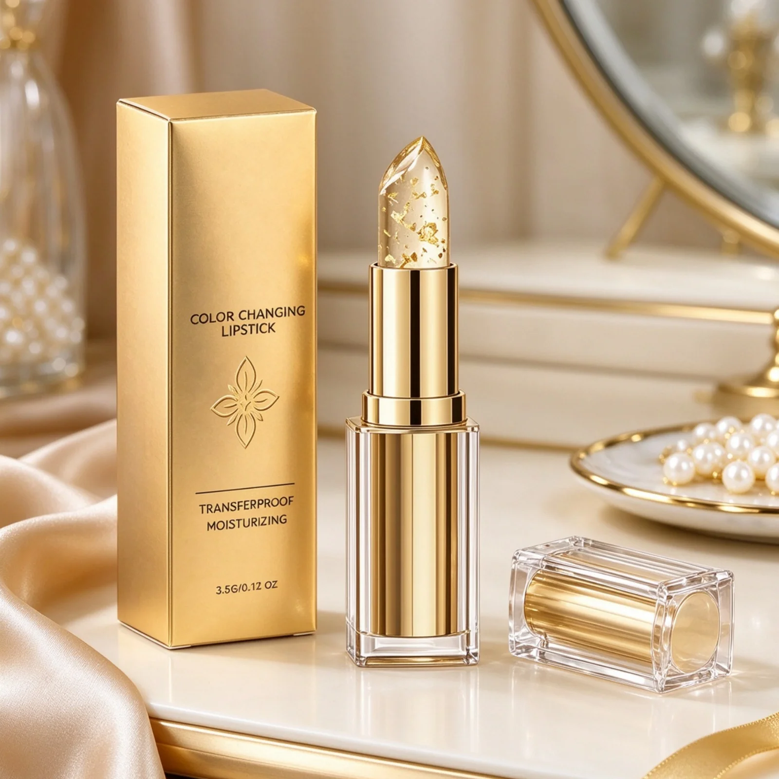 Color Changing Lipstick Lip Balm Fade Lip Lines Moisturizing Nourishing Non Greasy Chapped Lips Repair Gold Flake Lipstick 3.5g