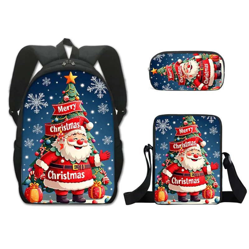 Trendy Kerstman Vrolijk Kerstfeest 3D Print 3 stks/set Schooltassen Laptop Dagrugzak Rugzak Schuine schoudertas Etui