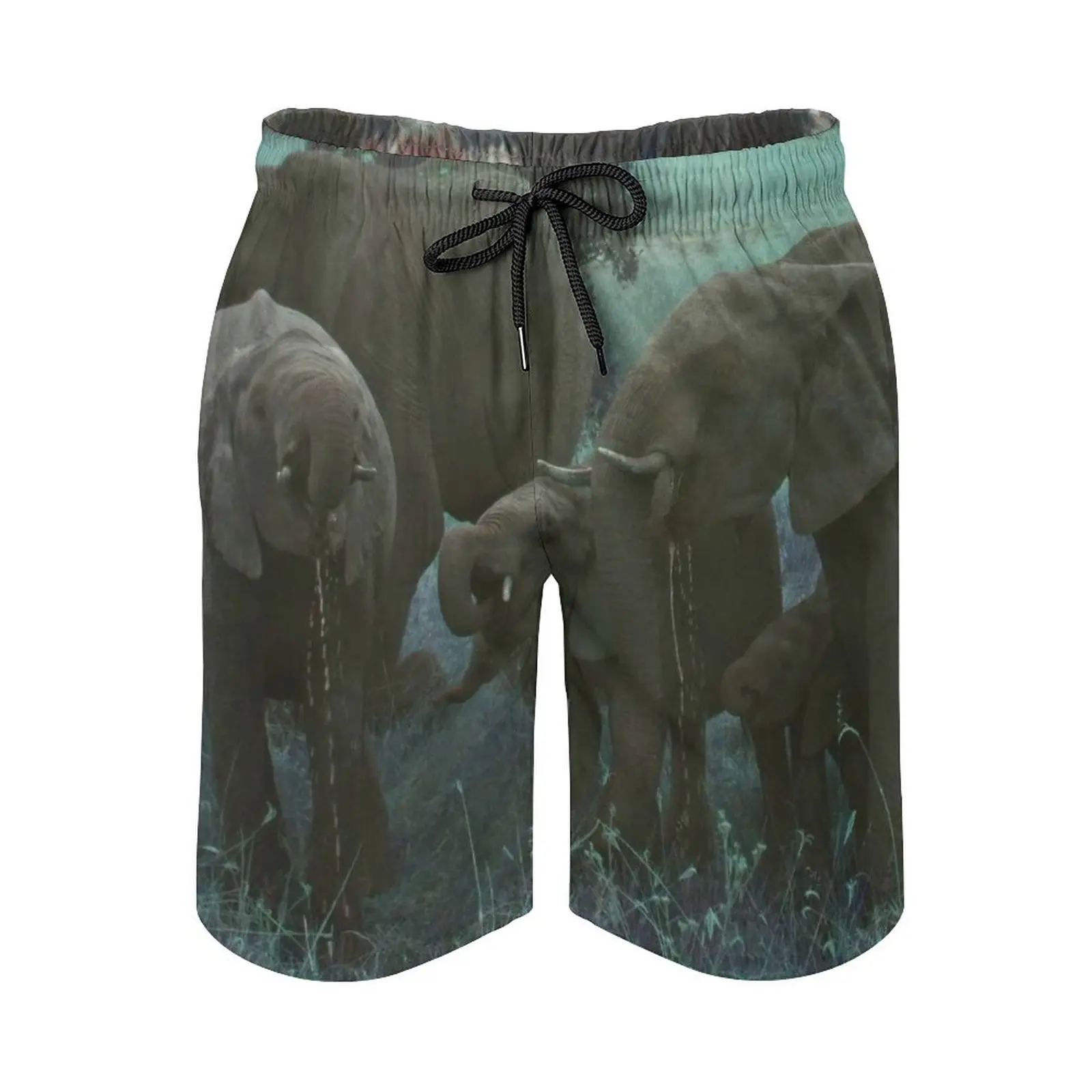 Elephants Drinking In Turquoise Surfing Beach Shorts Men'S Boardshorts Patchwork Surf Swim Short Pants Elephants Herd Drinking