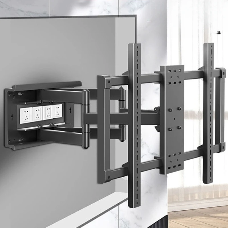 The telescopic boom hanger for the slim TV rotates