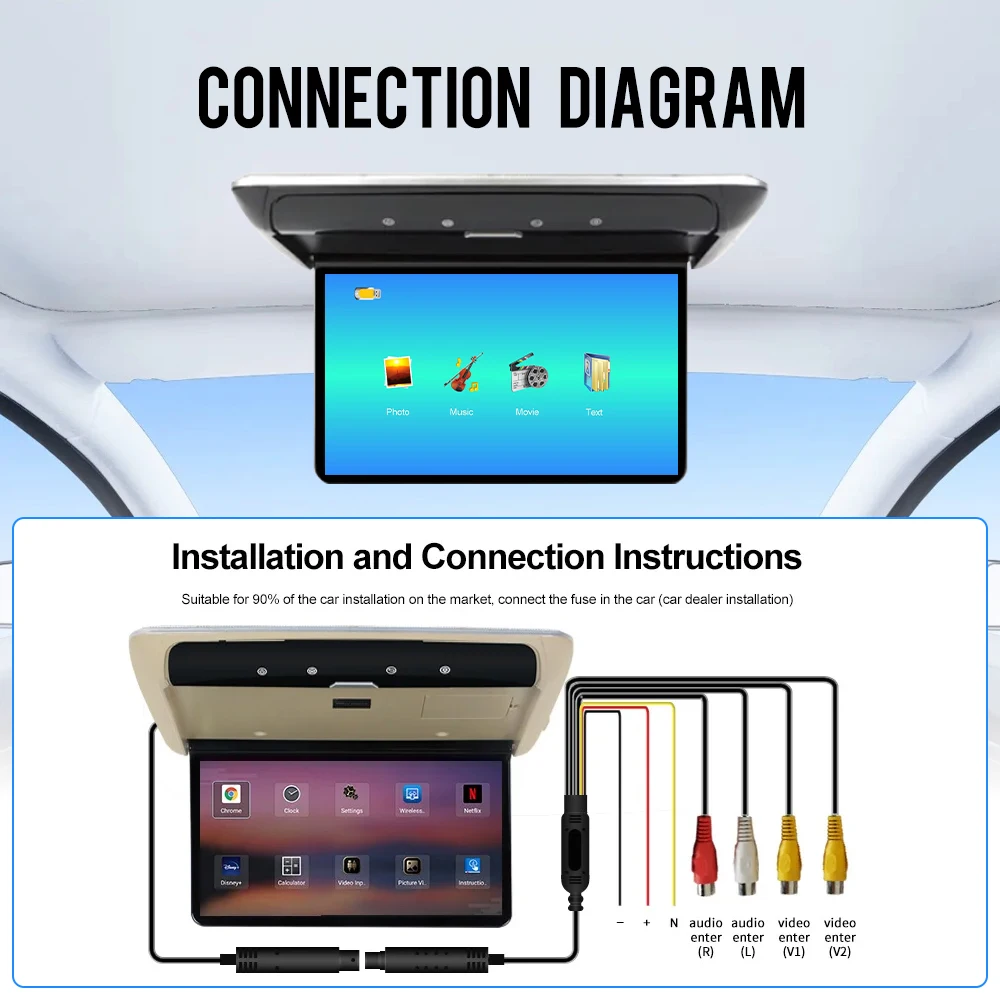 11.6 Inch Car Roof Monitor TV Flip Down 1080P Video HD Screen MP5 Player IPS Screen With 16-color Ambient Light USB SD HDMI FM