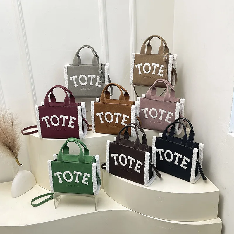 

New Trendy and Fashionable Plush Splicing Handbag, Letter Embroidery Large-capacity Versatile Shoulder Bag Bags for Women