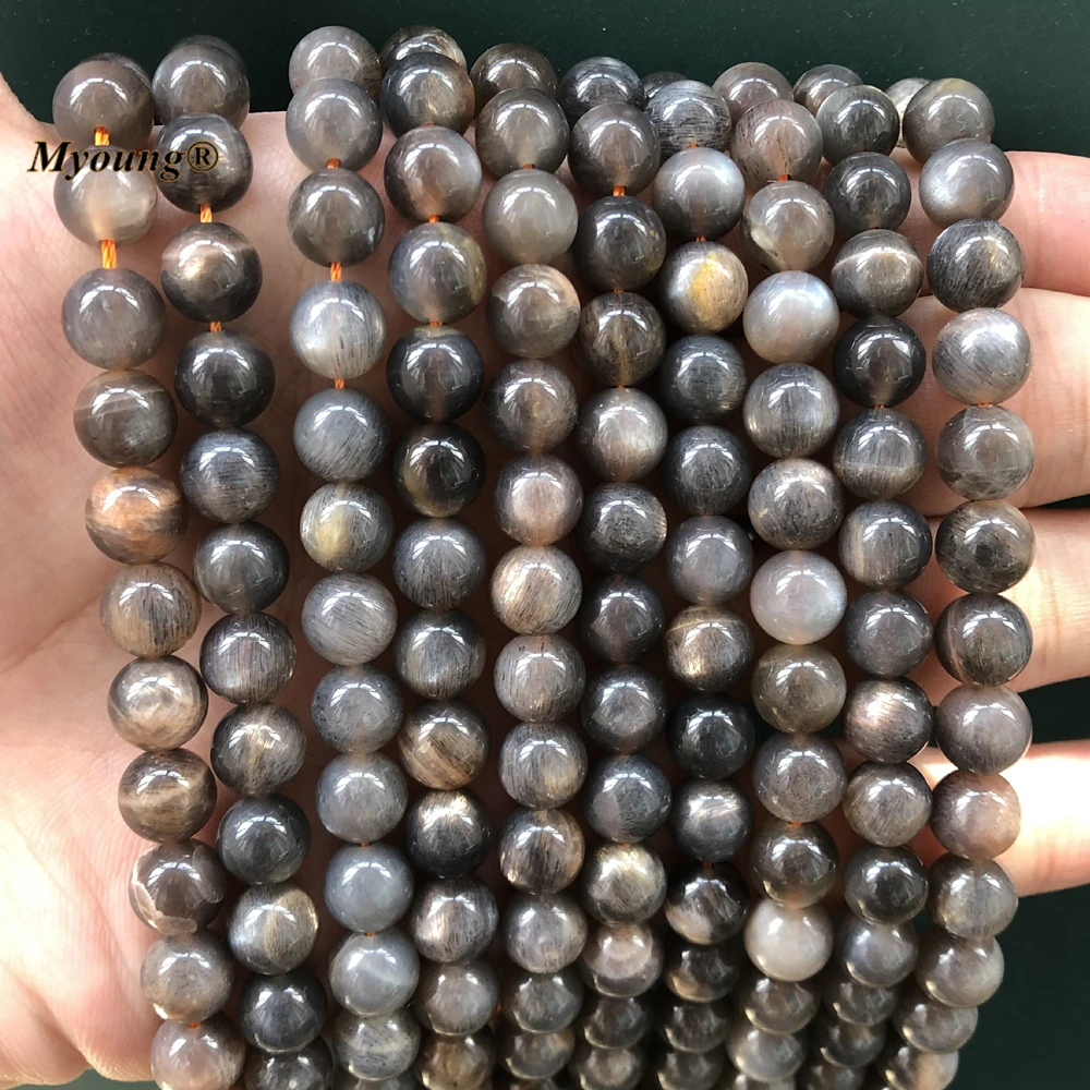 

5Strands High Quality Natural Gem Stone Black Moonstone Round Loose Spacer Beads For DIY Jewelry Making MY220746