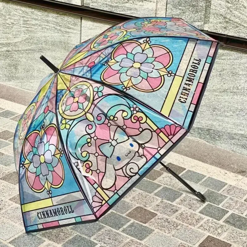 

New Sanrio Umbrella Kawaii HelloKitty Kuromi Cinnamoroll Cartoon Print Long Handle Umbrella Cute Girls Outdoor Sunshade Umbrella