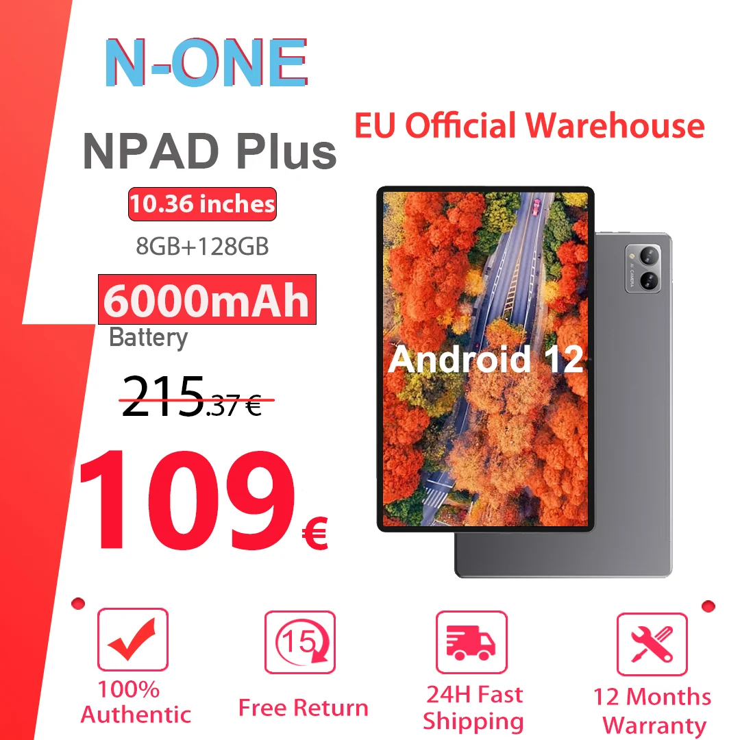 N-one NPad Plus Android 13 10.36'' Display Tablet PC MTK8183 Octa Core 2.0GHz 8GB+128GB 2000x1200 2K FHD IPS Dual Wifi BT5.0