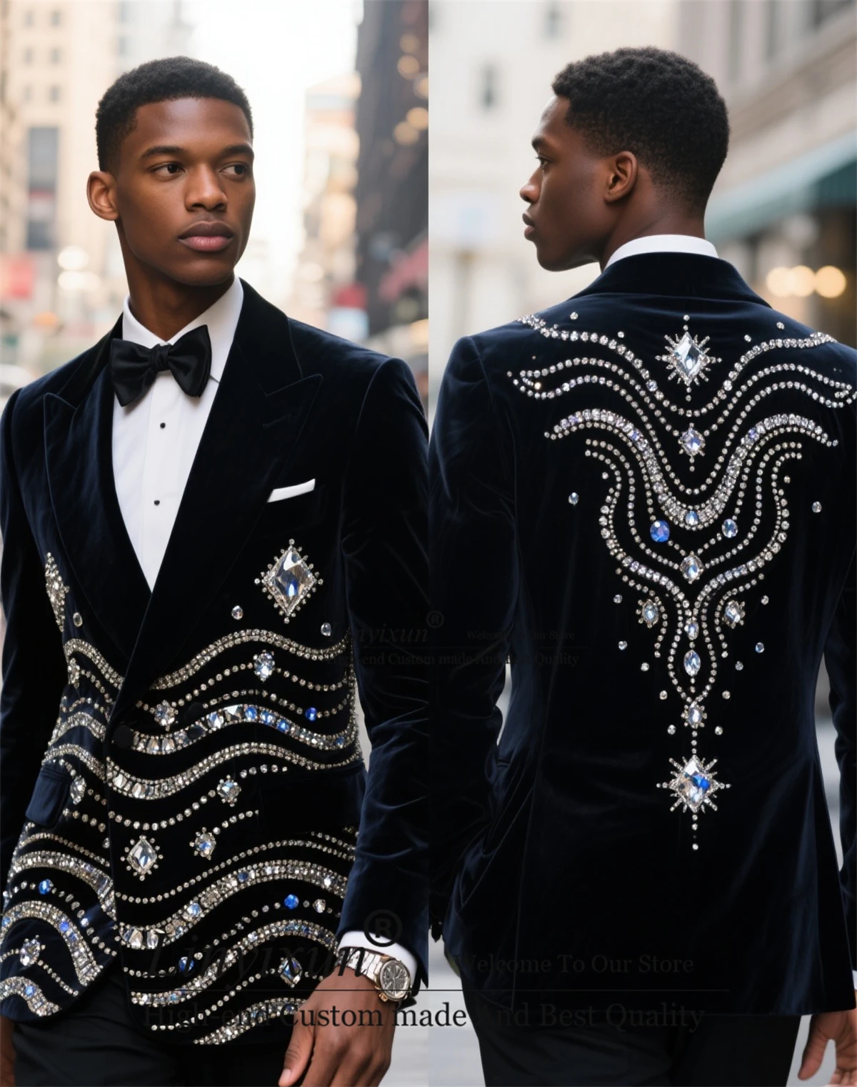 

Элегантный бархатный мужской костюм, роскошные ювелирные украшения, мужской смокинг, приталенный свадебный пиджак для жениха, комплекты из 2 предметов, rajes para hombre