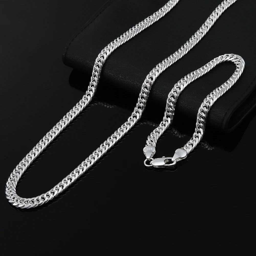 Fashion Original Brand 925 Stamped Silver Color Man 6MM Geometric Chain Bracelets Neckalces for Women Party Wedding Jewelry Sets