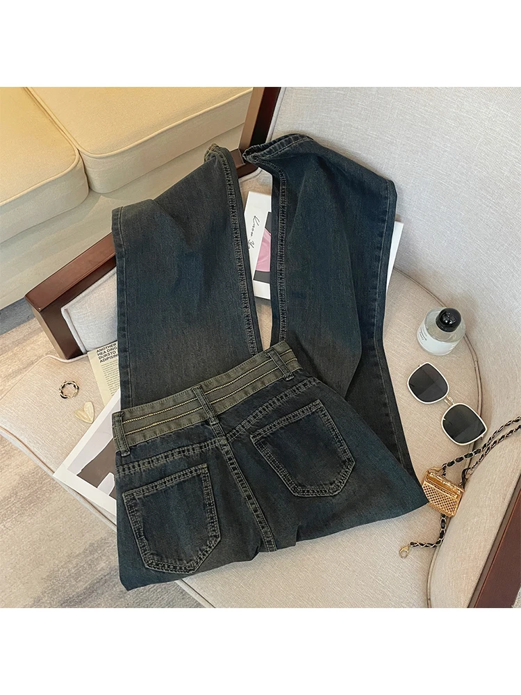 Summer Women American Vintage Baggy Design Low Rise Jean Y2k Japanese Streetwear Denim Pants Long Trousers 2000s Grunge Punk