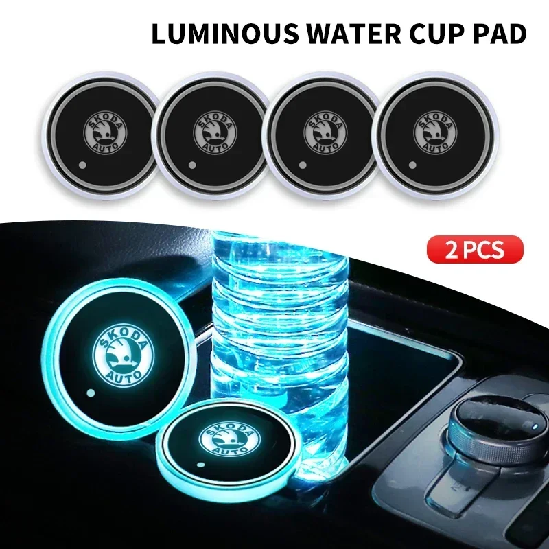 Luminous Car Water Cup Coaster Holder 7 Colorful USB Charging Car Led Atmosphere Light For Skoda Superb 3 Estate 3V3 3V5 3T5 2