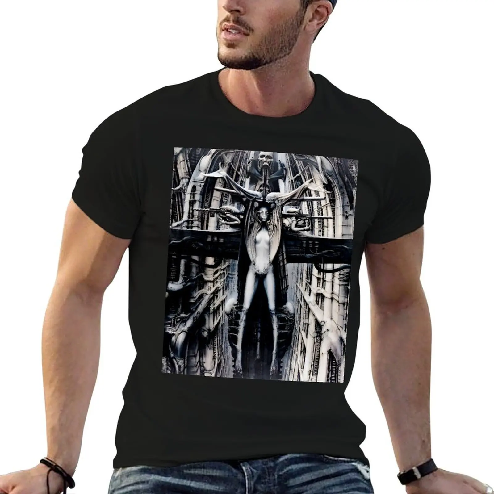 HR Giger Steampunk Xenomorph T-Shirt Big Size Short Sleeve Tee for Men