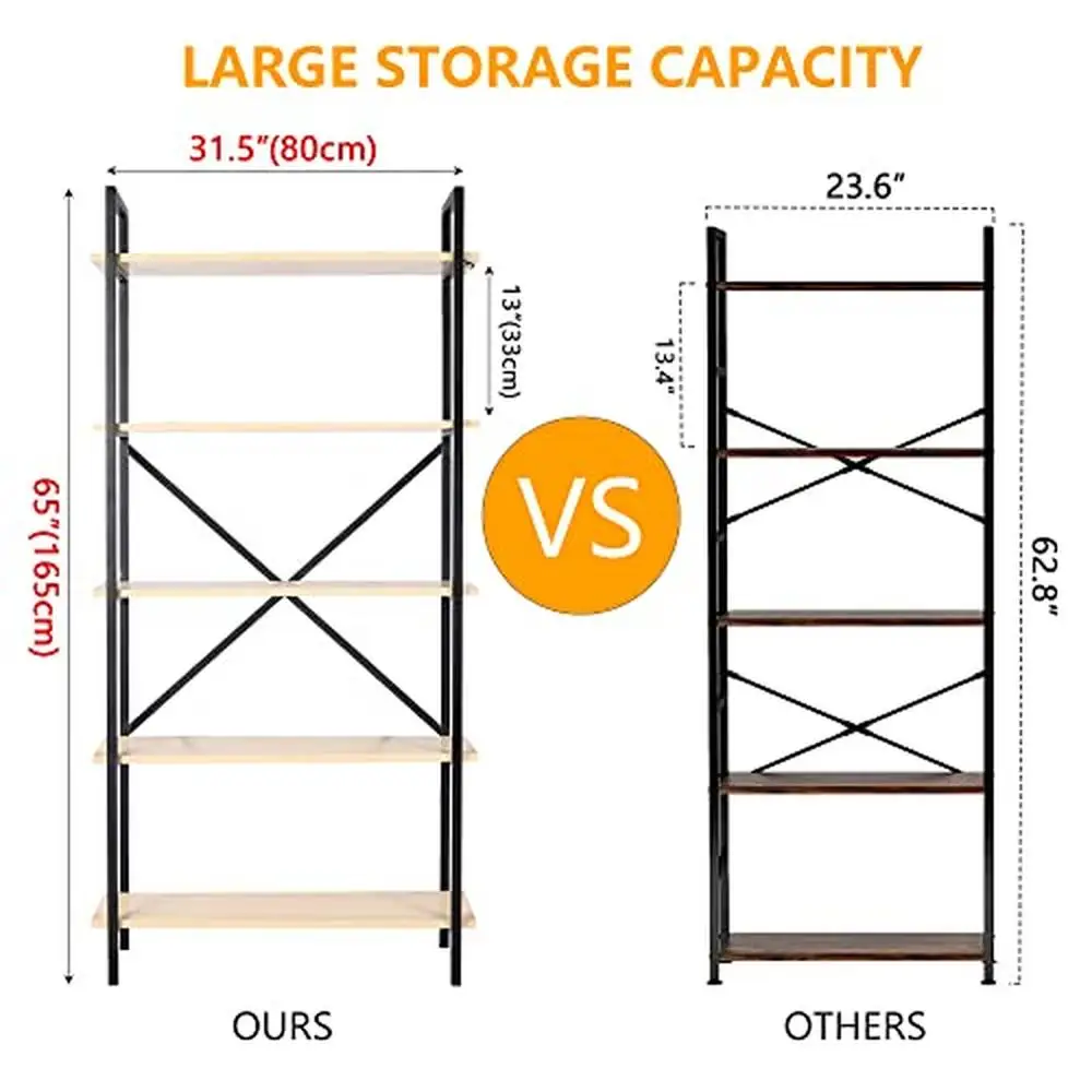 Estante Etagere Industrial alta com luzes LED inteligentes, 5 Tier Abrir Prateleiras de exibição, 100LBS Capacidade