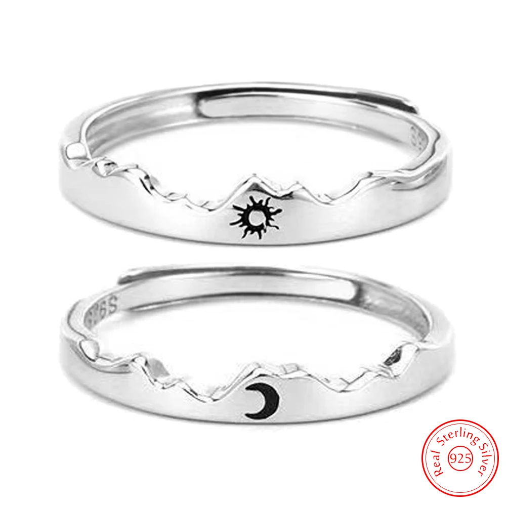 

925 Sterling Silver Woman's High Quality Fashion Jewelry Wave Sun Moon Couple Ring For Man XY0304