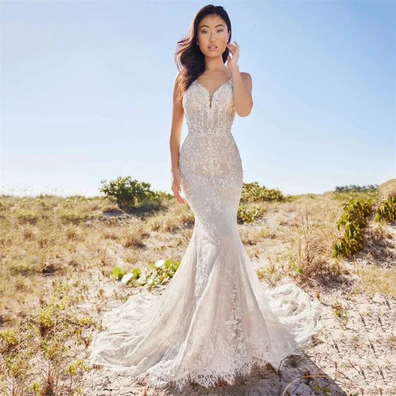 High-end Lace Wedding Dresses Suspender Slim Mermaid Trailing Bridal Gowns For Party Ball-Gown Prom