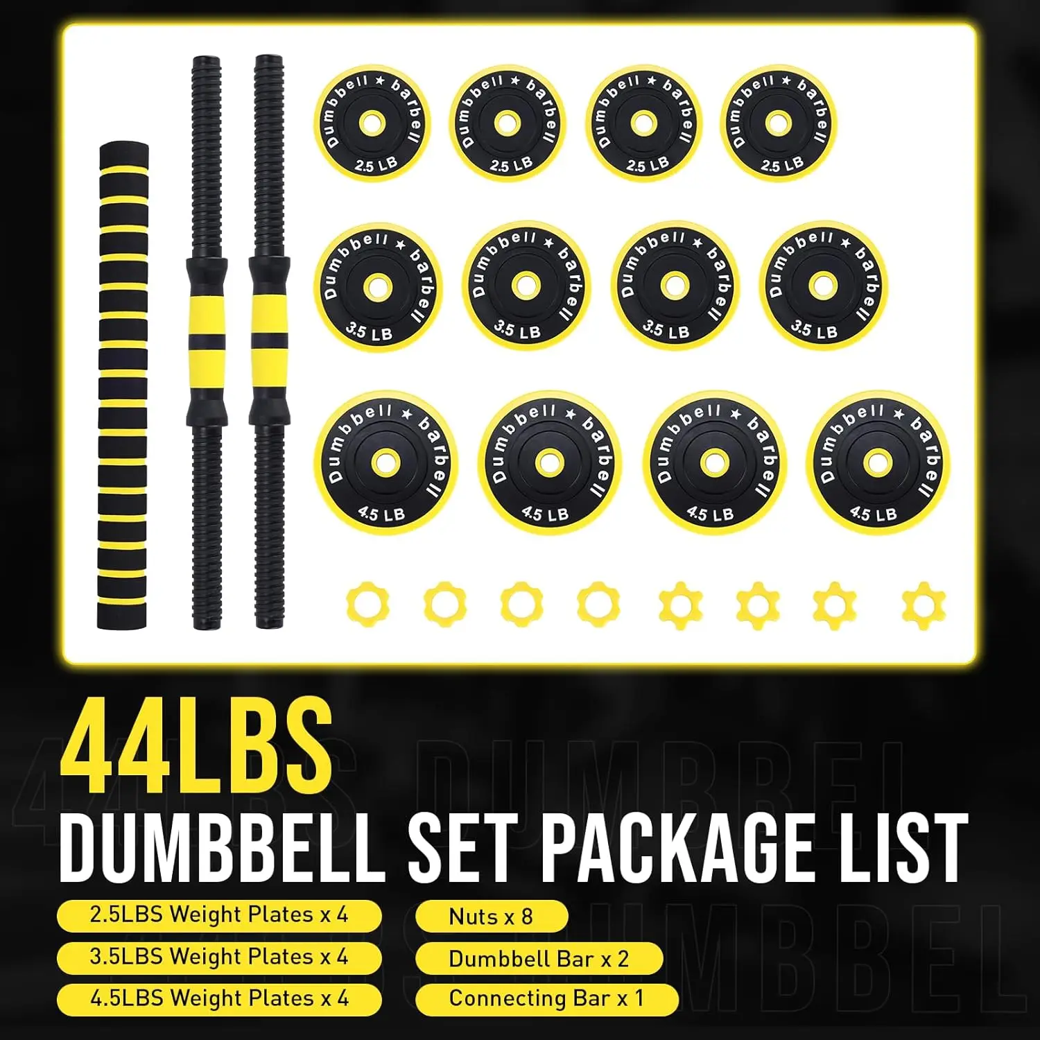 2-In-1 Adjustable Dumbbell Set, 44 Lbs Dumbbell Weights Used As Dumbbell and Barbell Set Comfortable Handle for Home Gym