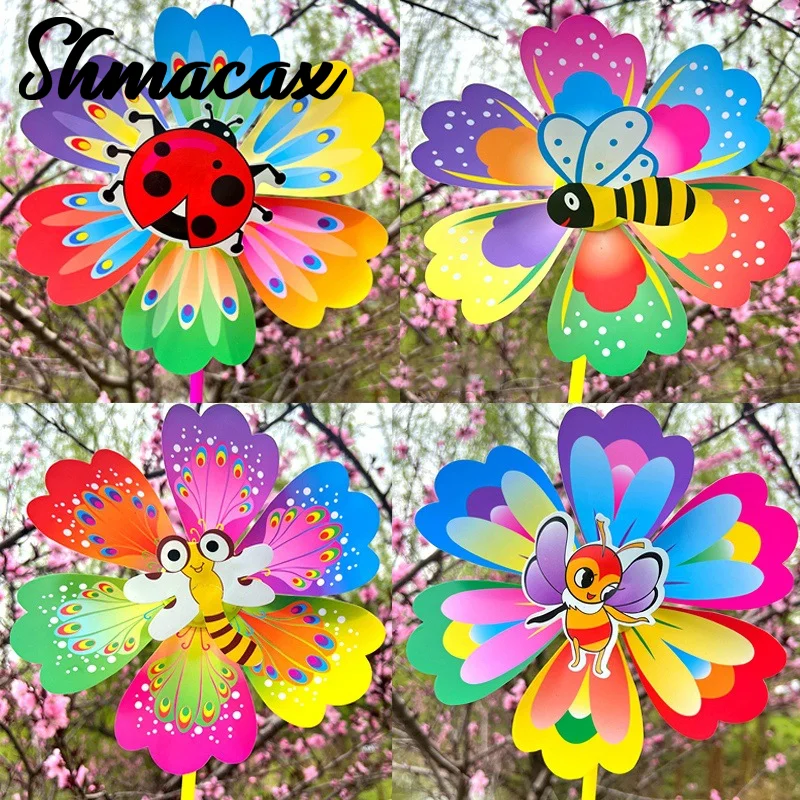 1Pcs Cartoon Flower Shaped Insect Handheld Windmill Home Garden Decoration Wind Spinner Whirligig Yard Decor Outdoor Kid Toy