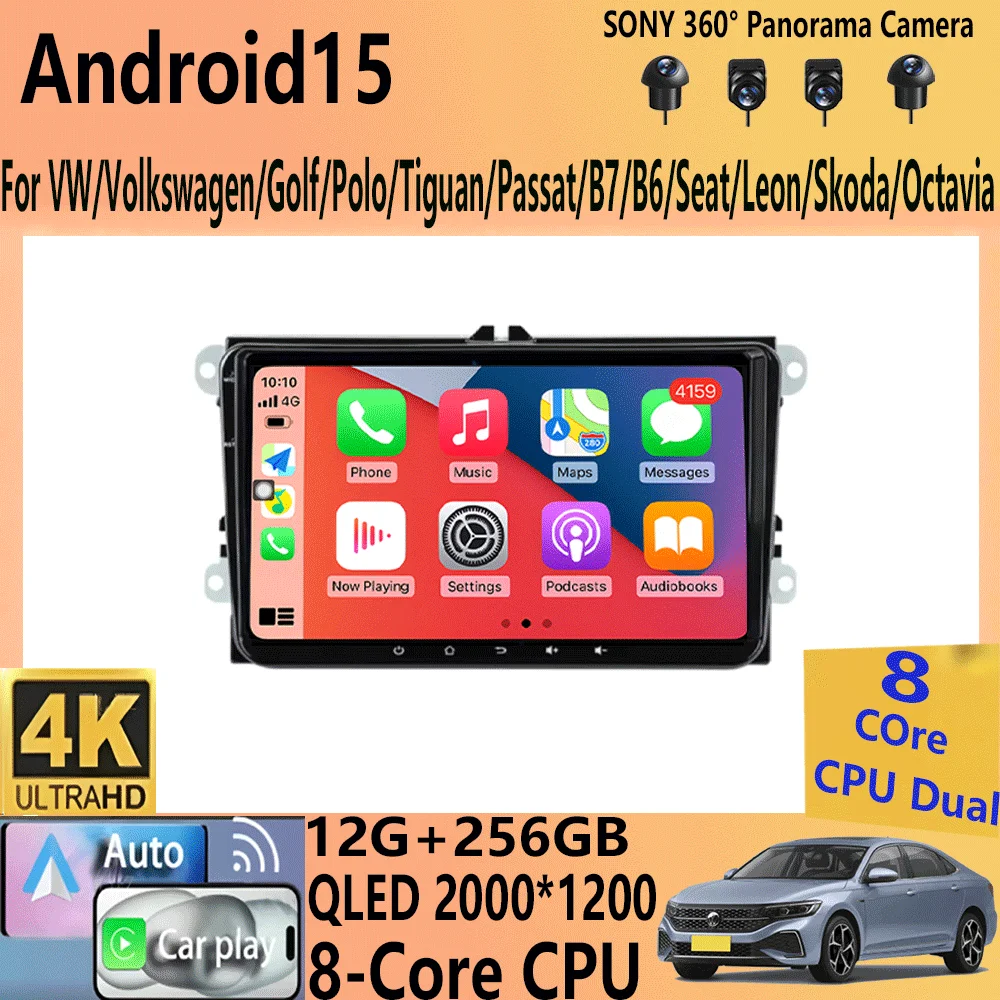 

9" Android 15 Car Radio For VW/Volkswagen/Golf/Polo/Tiguan/Passat/B7/B6/Seat/Leon/Skoda/Octavia GPS Navigation Multimedia Player