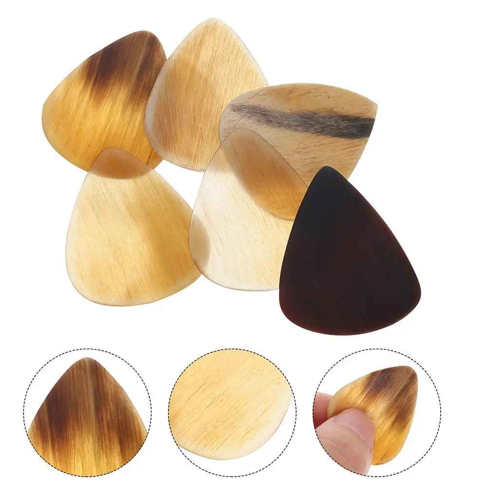 

6pcs Guitar Picks Ox Horn Plectrum Durable Lightweight Portable Bass Electric Practice Random Pattern Guitar Accessories