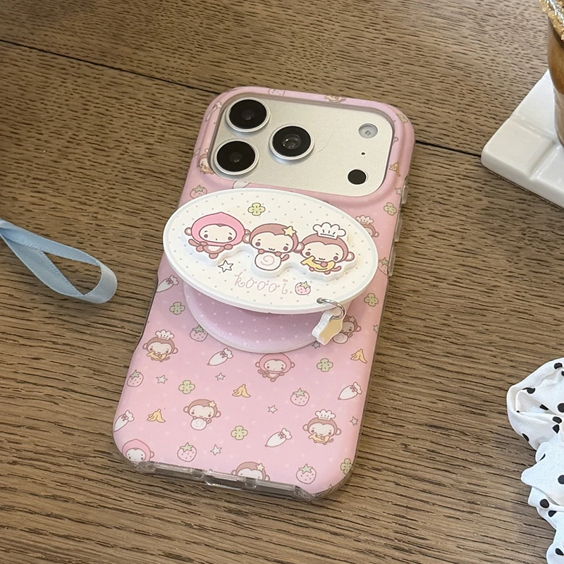 Kawaii Cartoon Monkey Magnetic Phone Case For iPhone 17 Pro 16 15 14 Pro Max Cover with Magsafe Stand Cute Holder Korean Cases view 6