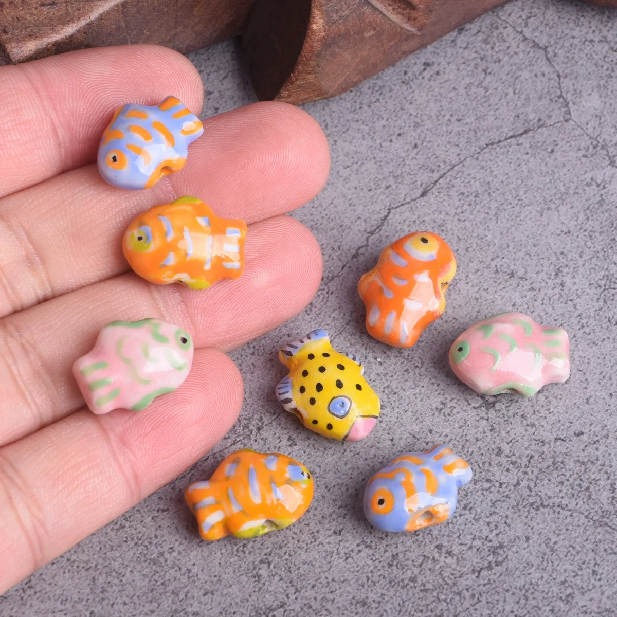 5pcs Fish Shape 13x18mm Handmade Painting Ceramic Porcelain Loose Beads For Jewelry Making DIY Findings