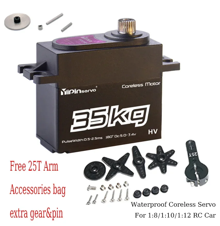 Servo coreless à prova d'água, 35kg de torque, engrenagem de aço inoxidável para carro rc, barco robótico diy, escala 1/10, motor digital arduino servos