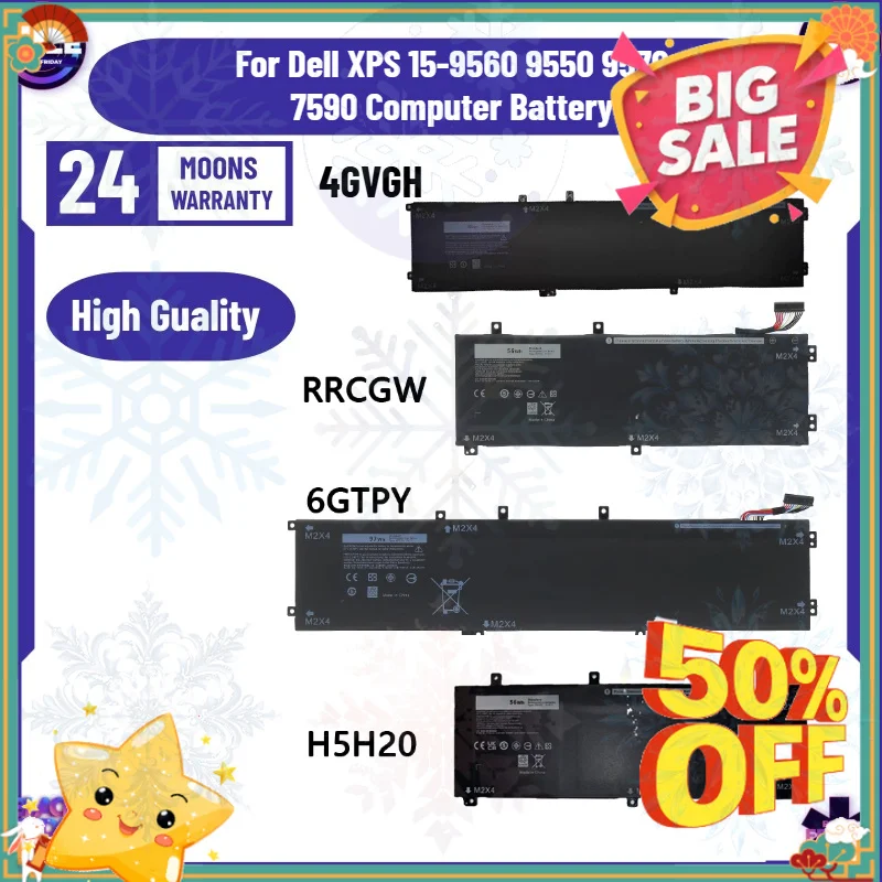 4GVGH 6GTPY RRCGW H5H20 Laptop Battery for Dell XPS 15-9560 9550 9570 7590 Notebook Battery