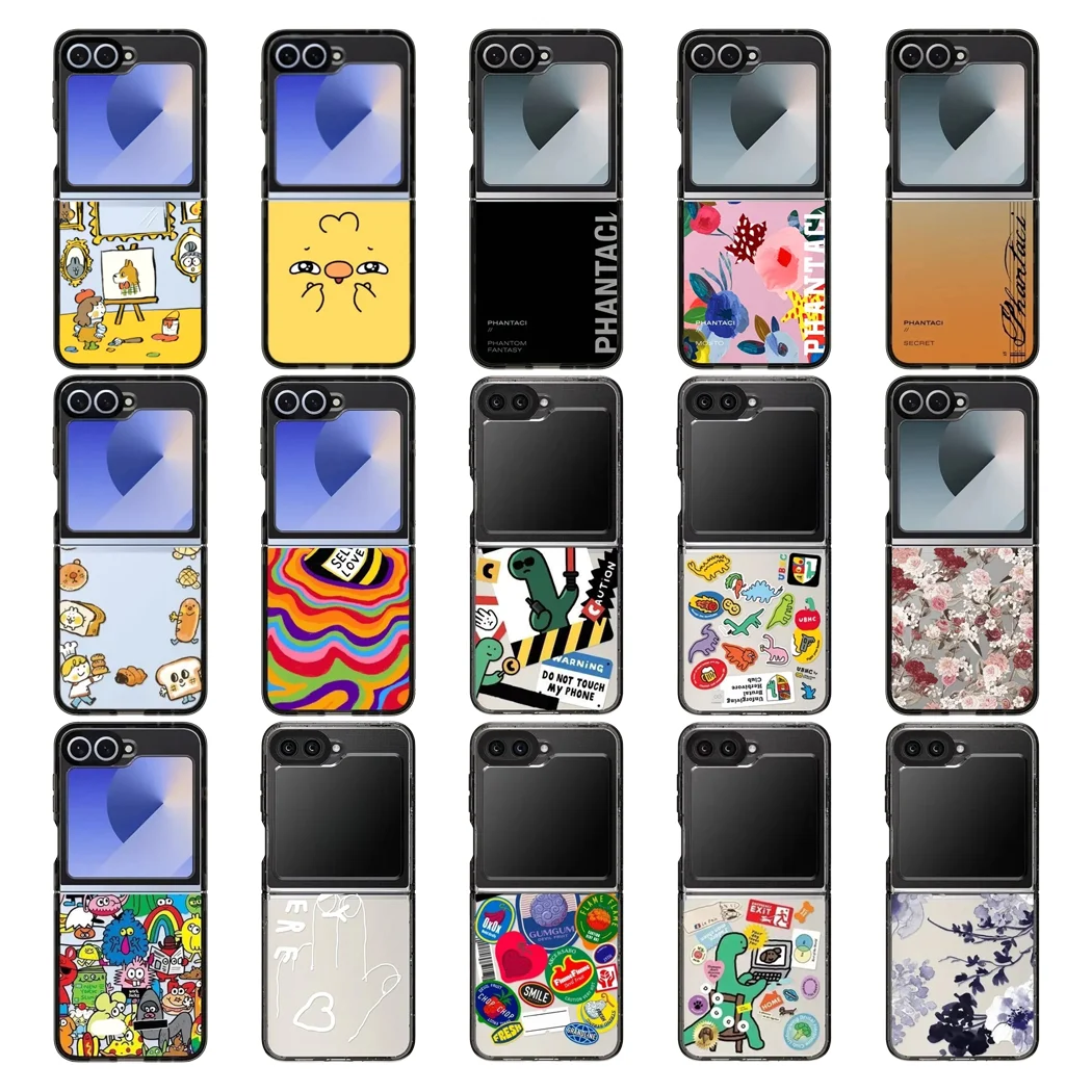 

Cartoon Black Border Phone Case for Samsung Galaxy Z Flip 6 5 Back Cover for ZFlip6 ZFlip5 Hard Case Shell