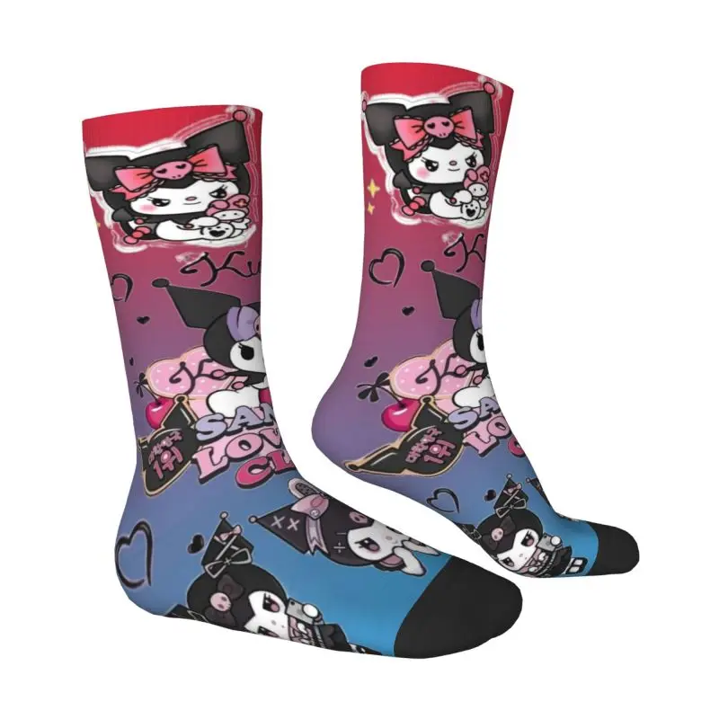 Custom Wallpaper Cute Kuromi Mens Crew Socks Unisex Kawaii Spring Summer Autumn Winter Dress Socks