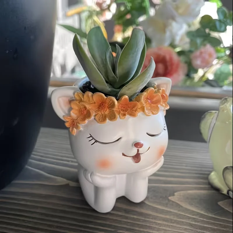 

Cute Cat Flower Pot Silicone Molds Mold for Plaster Pot Candle Cup Vessel Cement Crafts Making Tools Novelty Storage Moulds