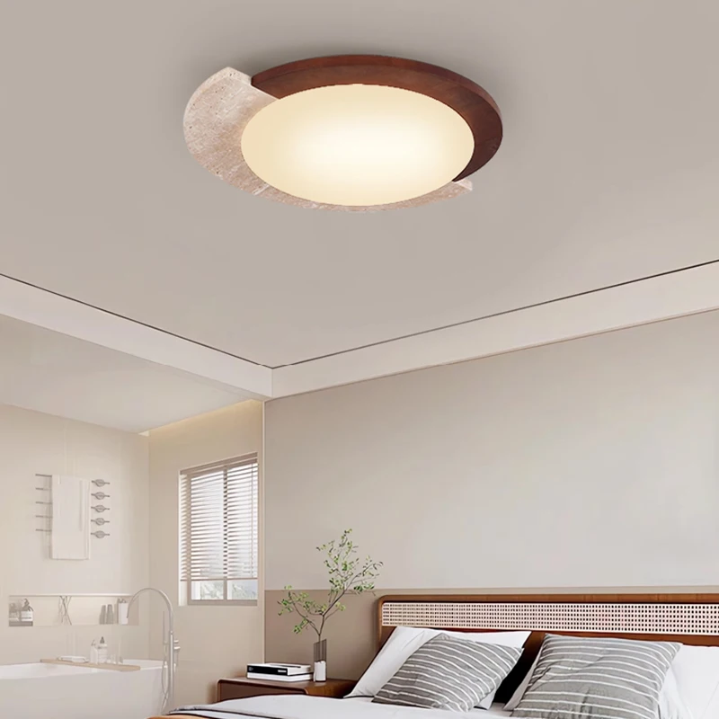 IWHD منتصف القرن سقف ليد حديث أضواء الديكور غرفة المعيشة غرفة نوم الخشب الأصفر الترافرتين مصباح السقف لامبا Sufitowa #5