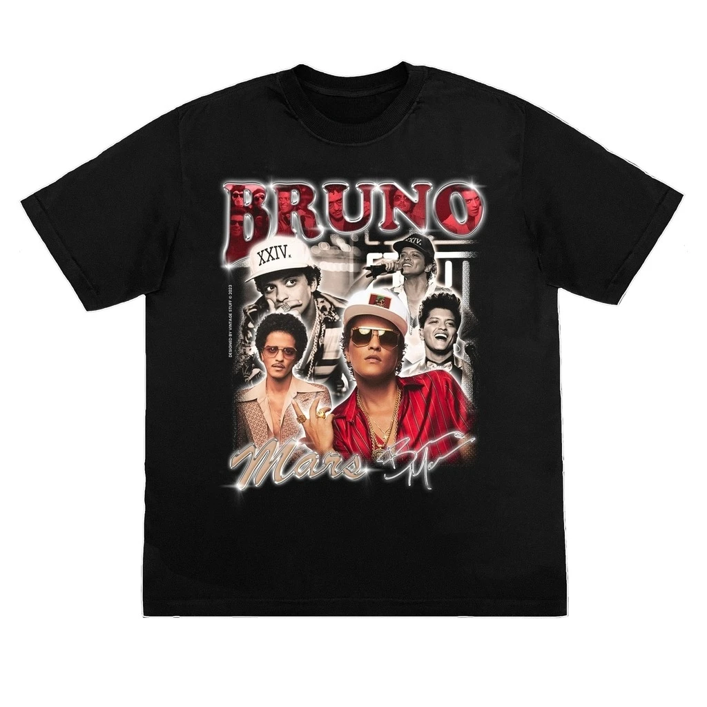 Camiseta 100% de algodón con gráficos de retrato del cantante Bruno Mars para hombre, novedad de verano 2026, camisa informal unisex de manga corta de estilo hip hop, regalos para fanáticos