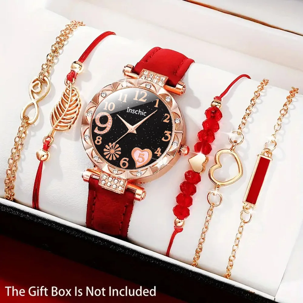 6Pcs Men Wrist Watch Set, Light Luxury Demeanor, Preferred Gift For Ramadan Presents, Easter, Halloween, Birthday Party