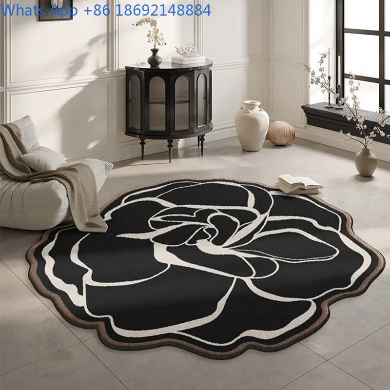 

Carpet for Living Room Irregular Round Shape Bedroom Bedside Cloakroom Dressing Table Floral Rug
