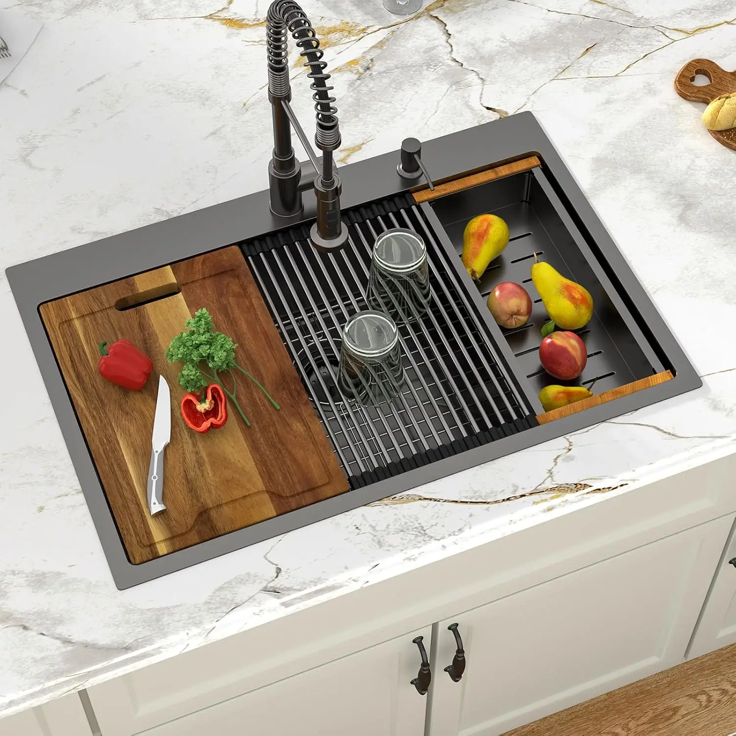33 Inch Black Drop in Kitchen Sink T304 16 Gauge Stainless Steel