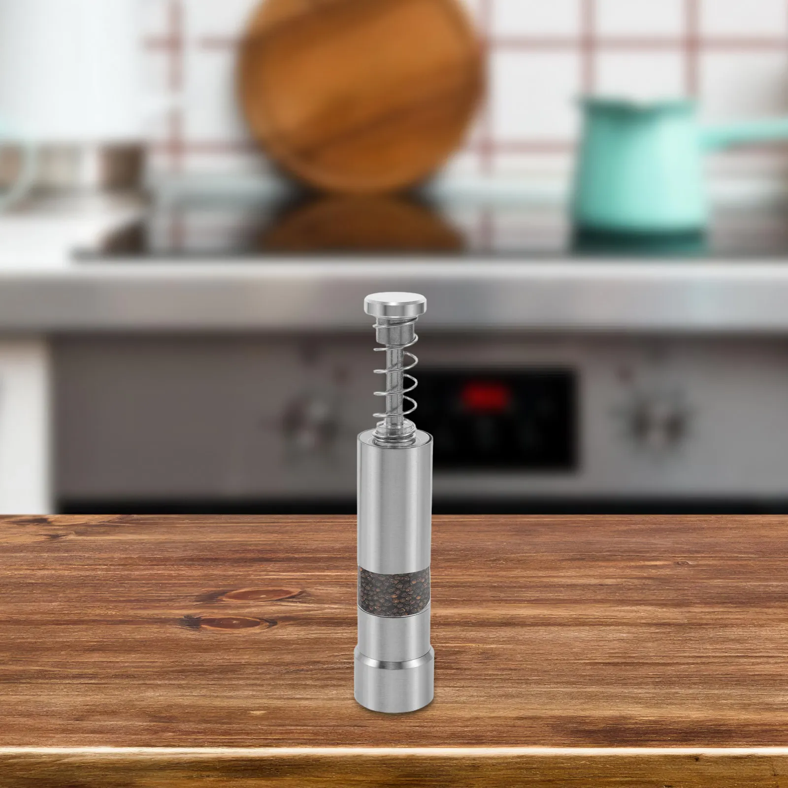 2Pcs Stainless Steel Manual Pepper Mill Handheld Spice Grinder for Kitchen Salt Powder Grinding Portable Refillable Push Button