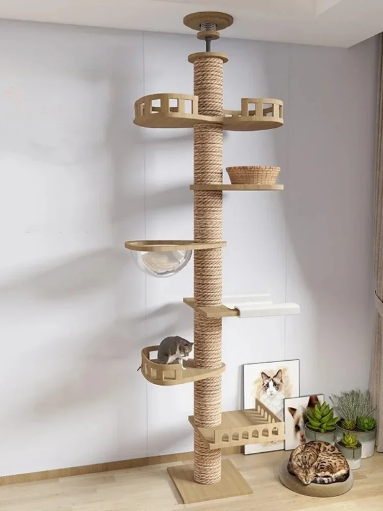 de varios niveles para gatos, casa de árbol ajustable, torre para gatos de piso a techo, con poste para rascar, hamaca, productos para mascotas